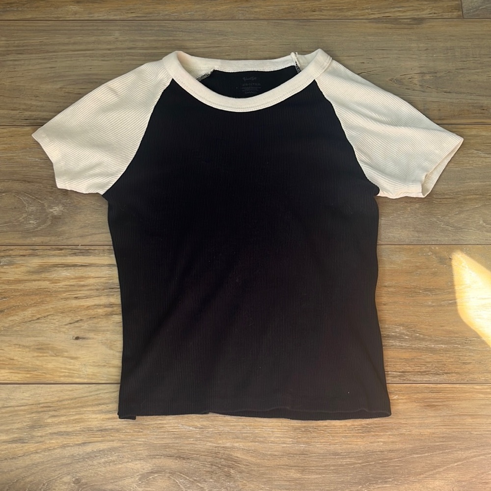 Brandy Melville White and Navy Baby Tee